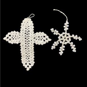 Ornaments vintage crochet handmade cross snowflake set of 2   #6